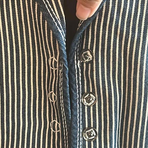 Vintage Ruby Rd Womens Blazer 6P Navy Striped Demin Pockets Buttons Retro Chic - Picture 8 of 9